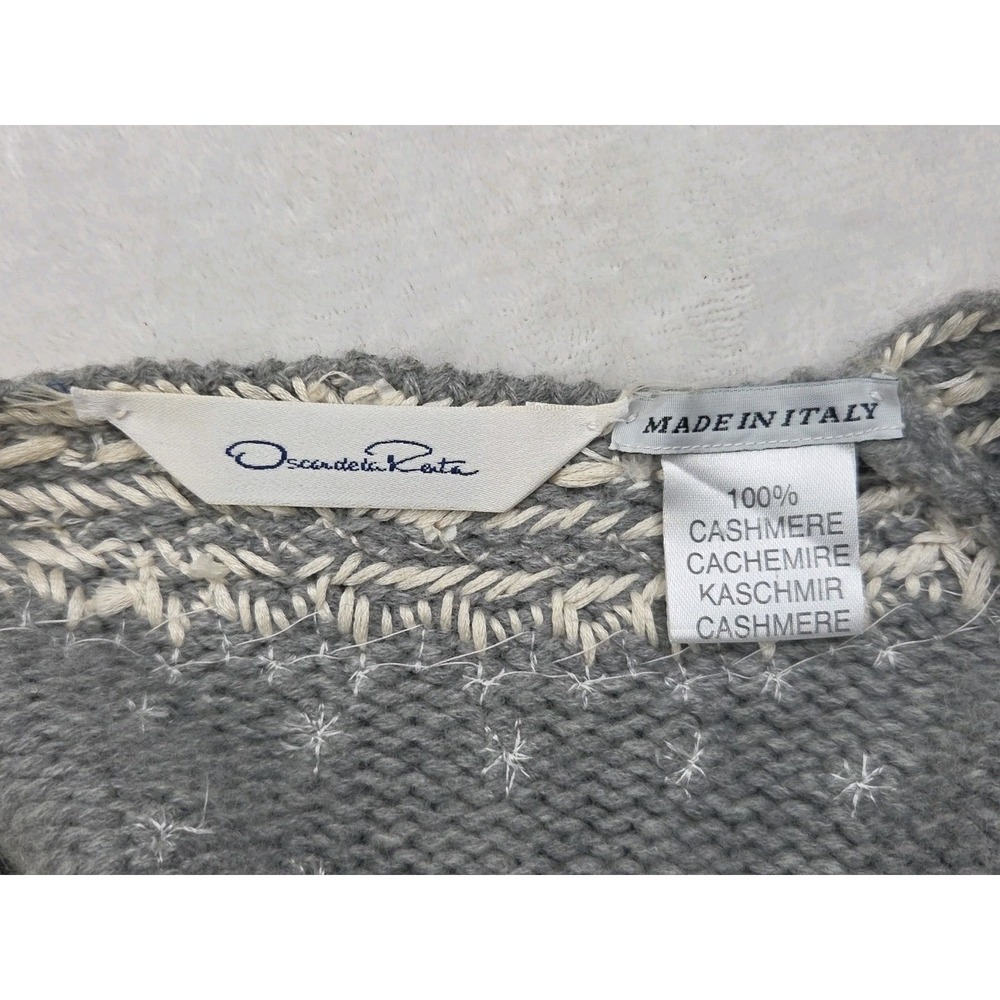 Vtg 90s Y2K OSCAR DE LA RENTA Cashmere Beaded Sequin Cardigan Jacket Gray Sz M - Picture 6 of 14